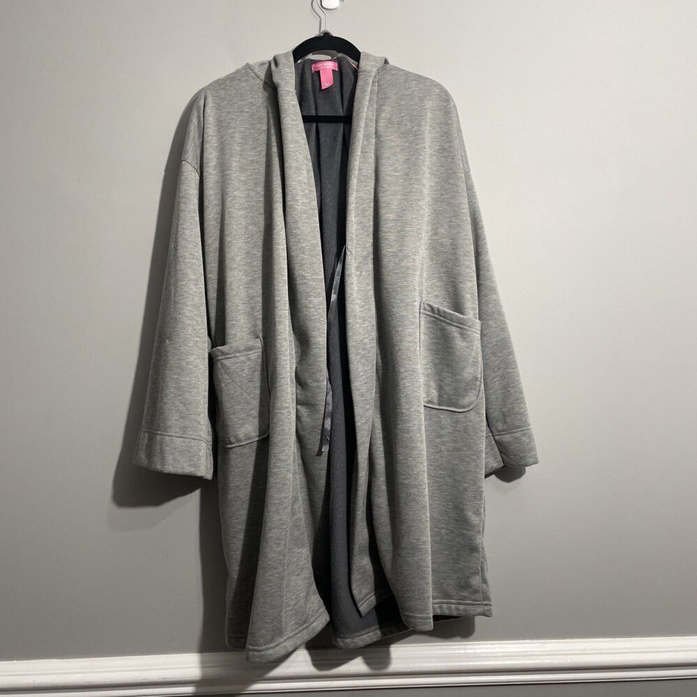 Isaac Mizrahi Gray Hoodie Robe Soft Warm Lounge Relaxed Fit  XL Missing Belt